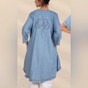 Distressed denim duster